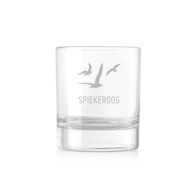Maritimes-premium-Whiskeyglas-“Spiekeroog-mit-Mo¨wen”-mit-Lasergravur
